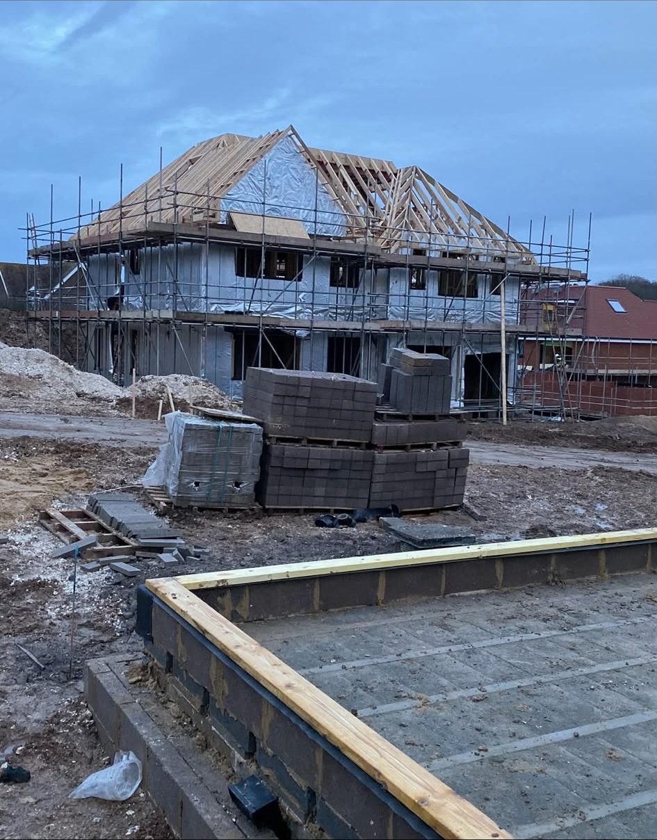 Hand-cut roof set out over a new build house