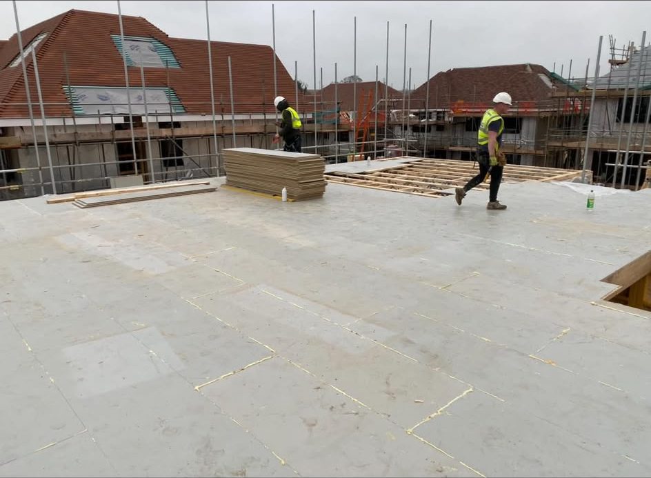 Floor deck laid out across a new build plot, Spencer Frames & Structures, Farnborough