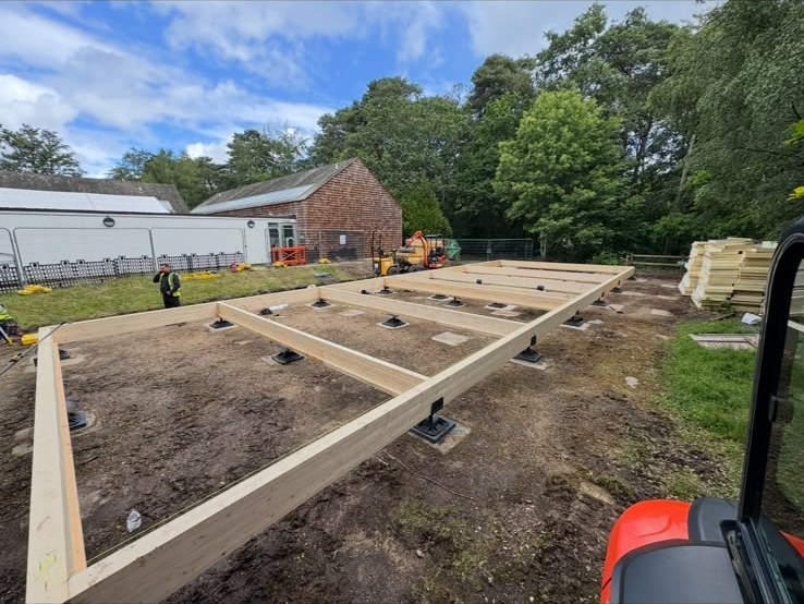 Timber frame base on ground screws